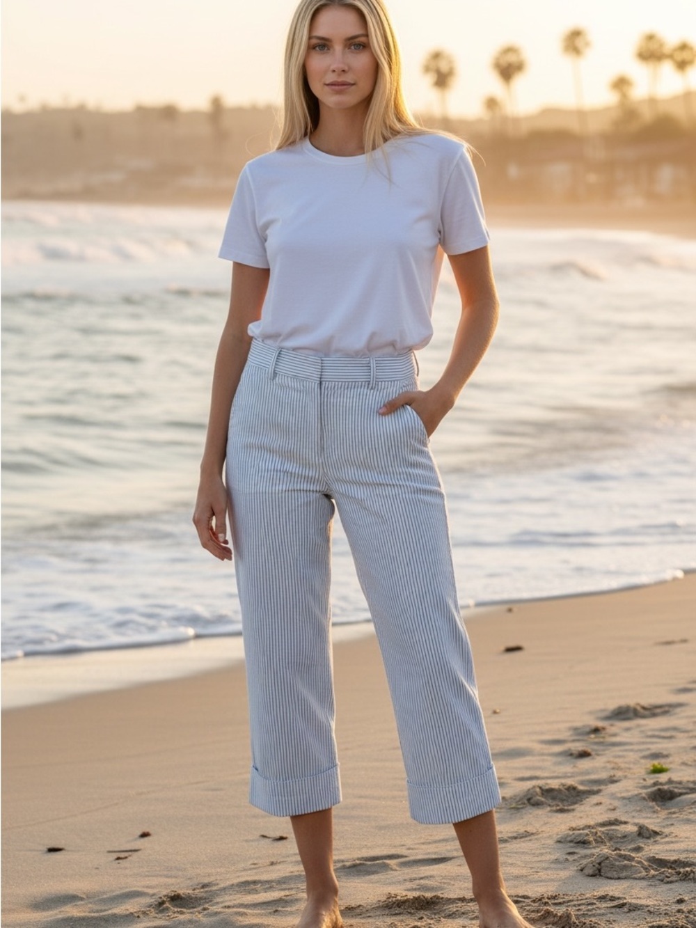attention White Shirt with Black Pinstripes